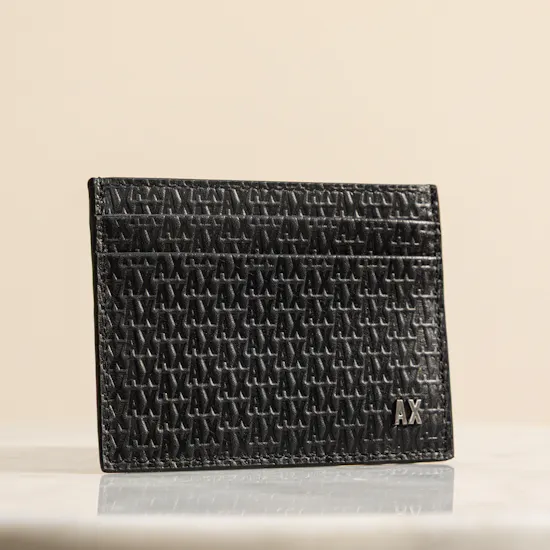Armani Exchange Monogram Debossed Cardholder and Keychain Set
