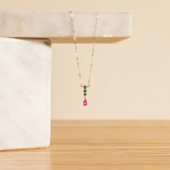 L'azurde Instyle Pear Colored Stones Gold Necklace
