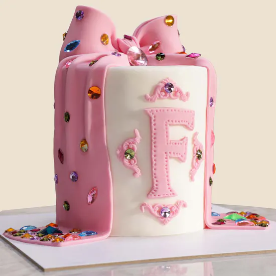Floward Personalized Bedazzled Pink Bow Celebration Cake