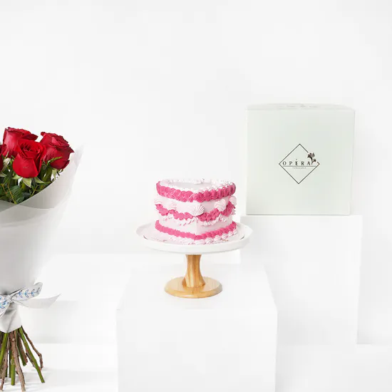 Opera Pink Heart Shaped Cake | Red Roses