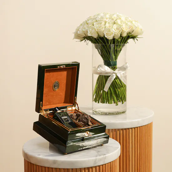 Saad Bashammakh Perfume and Bakhoor Gift Box | Stunning Flowers Vase