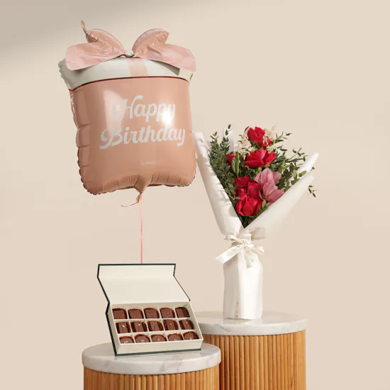 Floward Chocolate Box | Flowers Bouquet and Birthday Balloon
