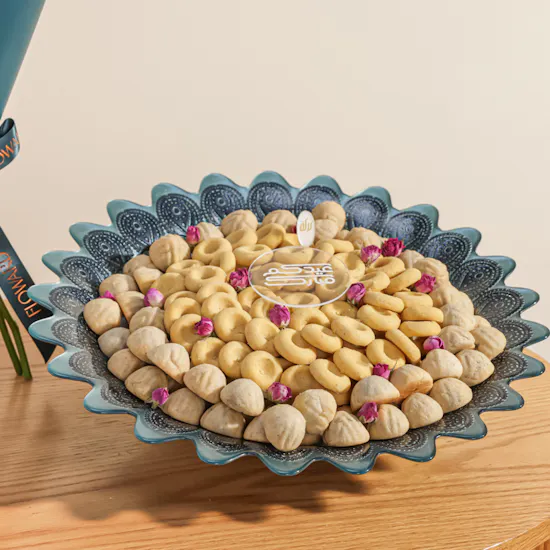 Baraka Dates Eid Mubarak Ghuraiba and Mamoul Blue Bowl | Splendid Flowers