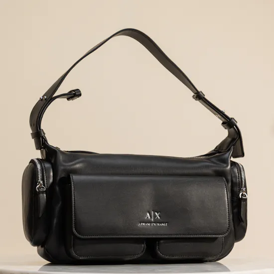 Armani Exchange Large Black Multi Pocket Shoulder Bag