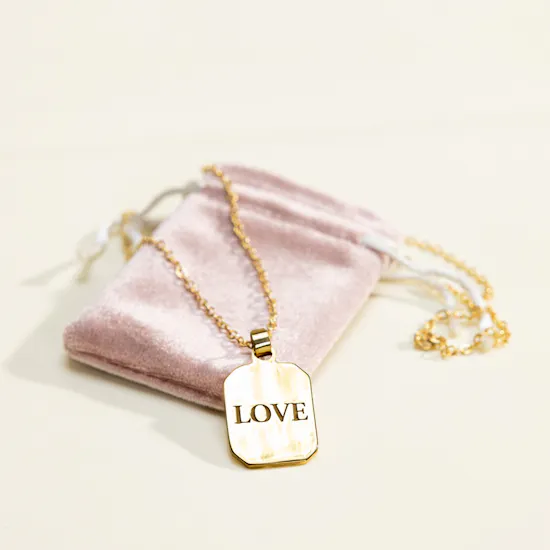 Hrh Love Tag Gold Plated Rectangular Necklace