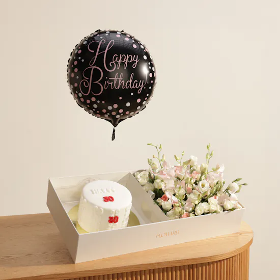 Floward Birthday Bliss Cake with Flowers and Balloon