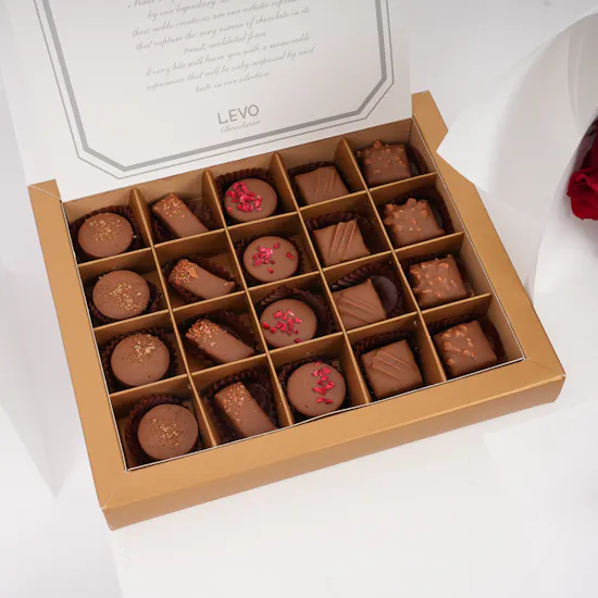 Levo Chocolates Small Box | Red Baby Roses Vase