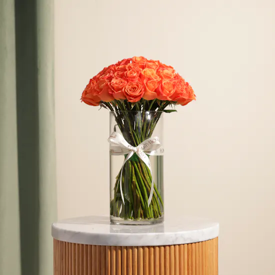 Orange Roses Vase | 50 Flowers