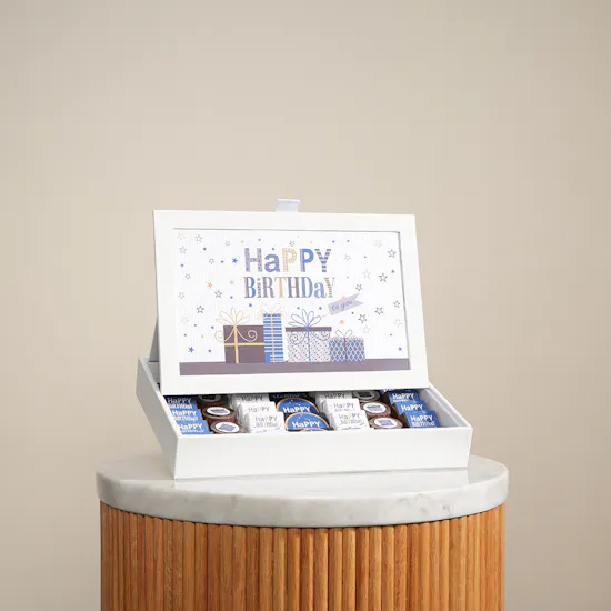 Lilac Happy Birthday Chocolates White Leather Box