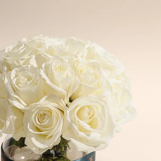 Moonlit Reverie White Roses Vase