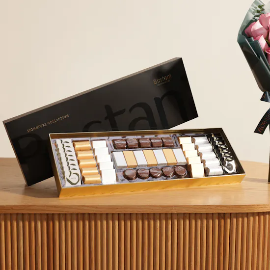 Bostani Black Signature Chocolate Box | Warm Roses Bouquet