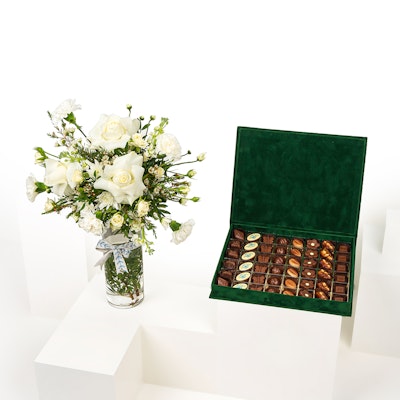 Fuala Velvet Chocolate Box | White Flowers