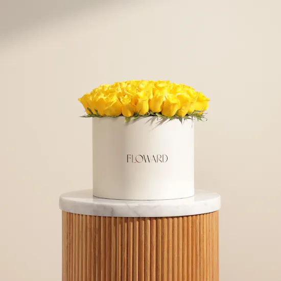 Enlightened Yellow Roses Flowers Box | 55 Flowers