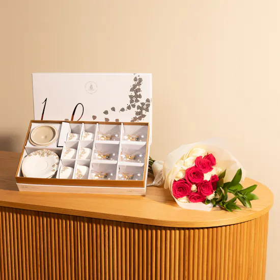 Otantik Lilac Tea Set Ivory | Fuchsia Rose
