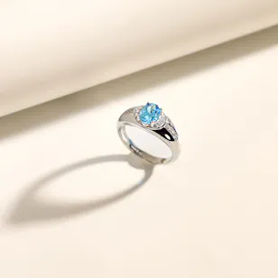 Floward Topaz Blue Halo Silver Women's Ring | Size 9