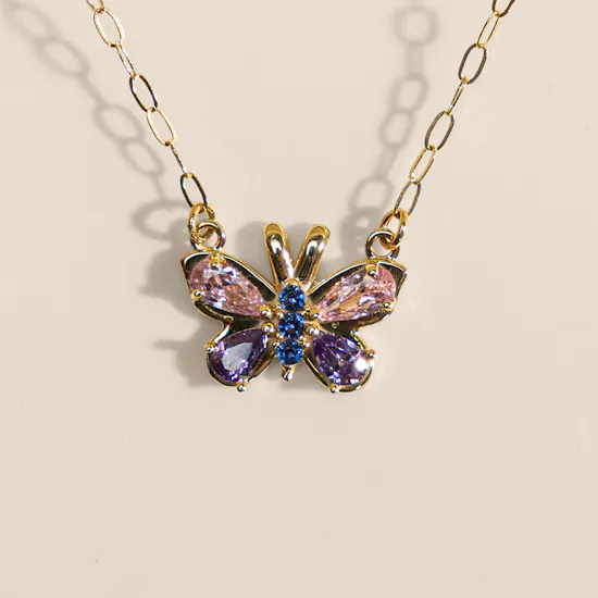 Miss L' Kids Butterfly Colored Stones Necklace