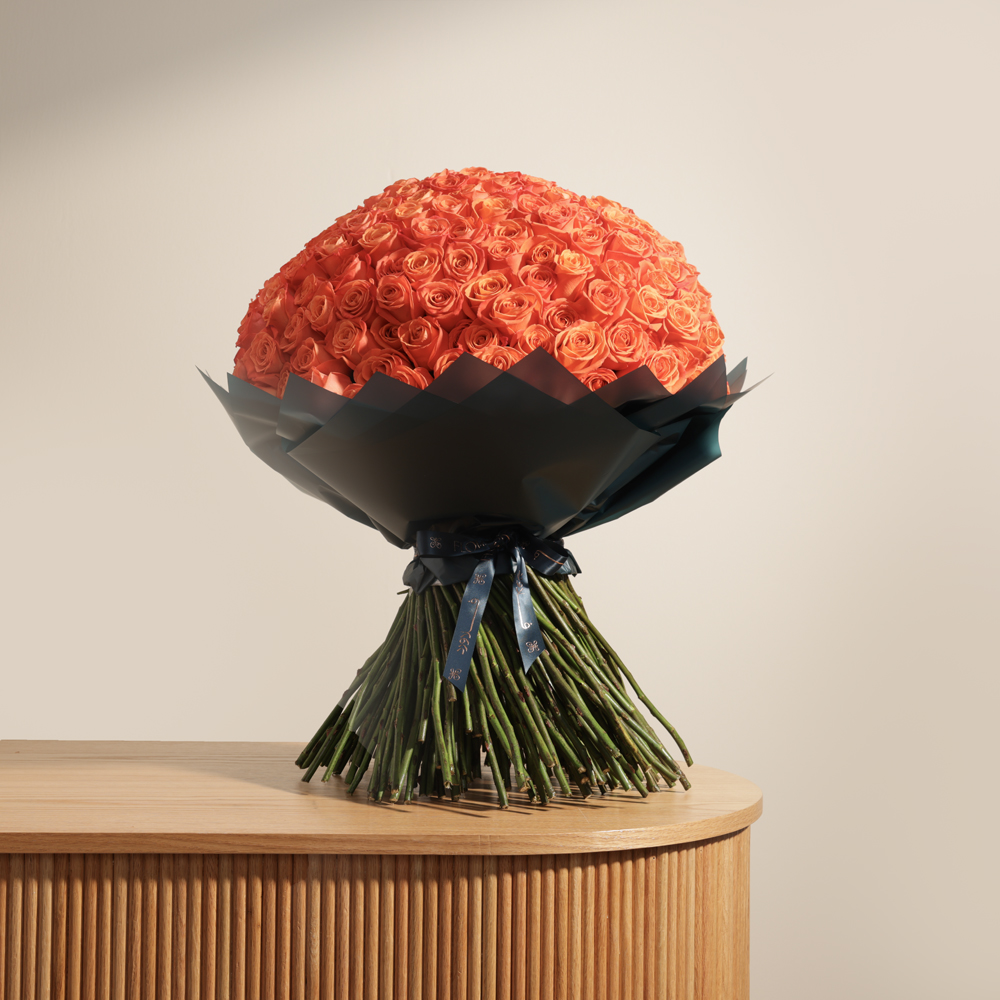 باقة جوري برتقالي مشرقة | 250 زهرة