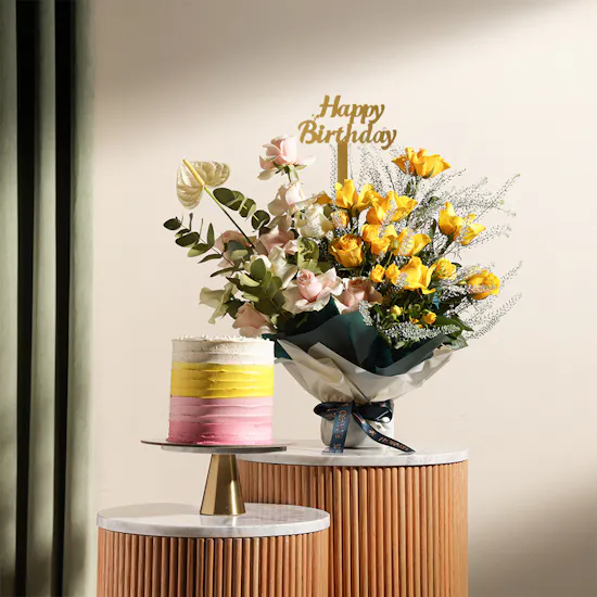 Floward Hazelnut & Chocolate Cake | Happy Birthday Flowers Bouquet