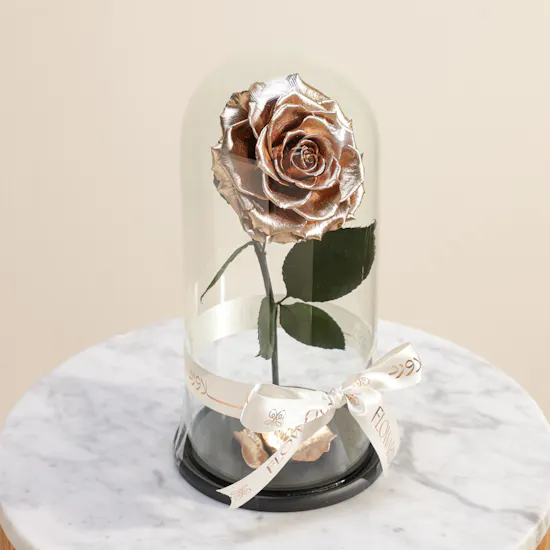 Shiny Gold Single Preserved Rose Dome