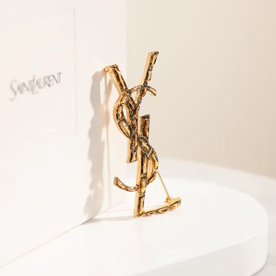 Saint Laurent Cassandre Crocodile Gold Metal Brooch