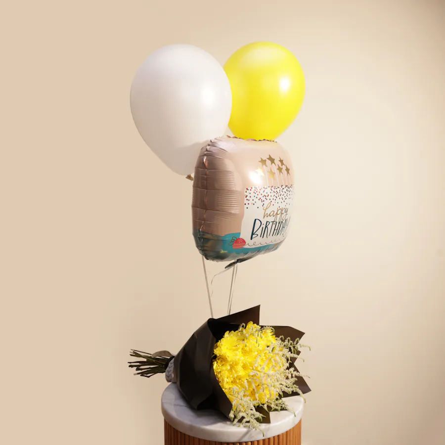 Cheerful Flower Bouquet with Balloons 1