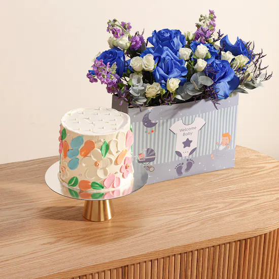 Floward Painted Palette Knife Cake | Welcome Baby Boy Flowers