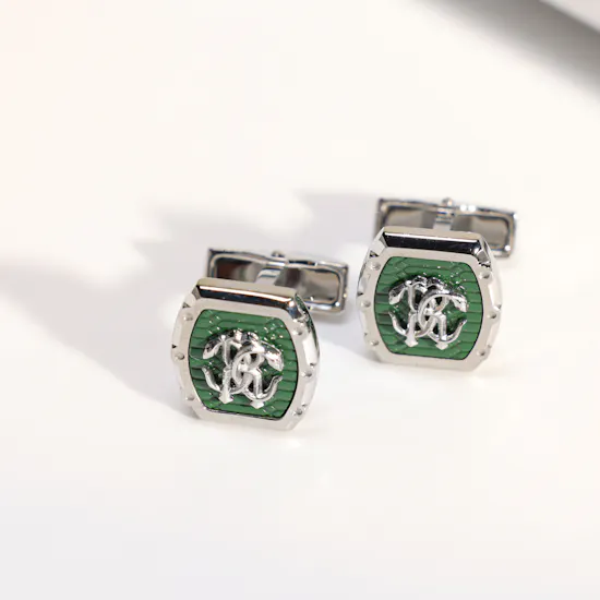 Roberto Cavalli Silver & Green Men's Cufflinks