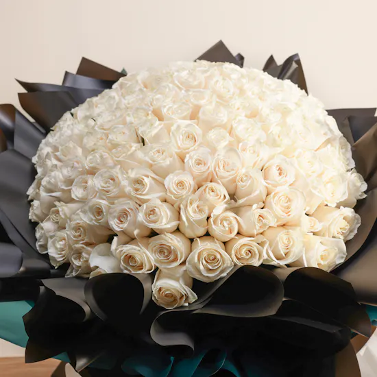 Sparkling Emotions White Rose Bouquet | 125 Flowers