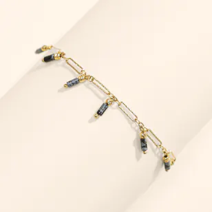 Siran by Iram Gold Dangling Tubes Colored Blue Stone Bracelet 