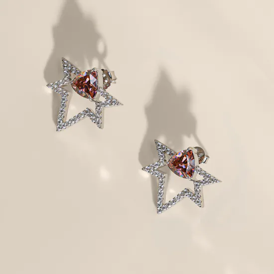 Floward Pink Star Silver Women's Earrings