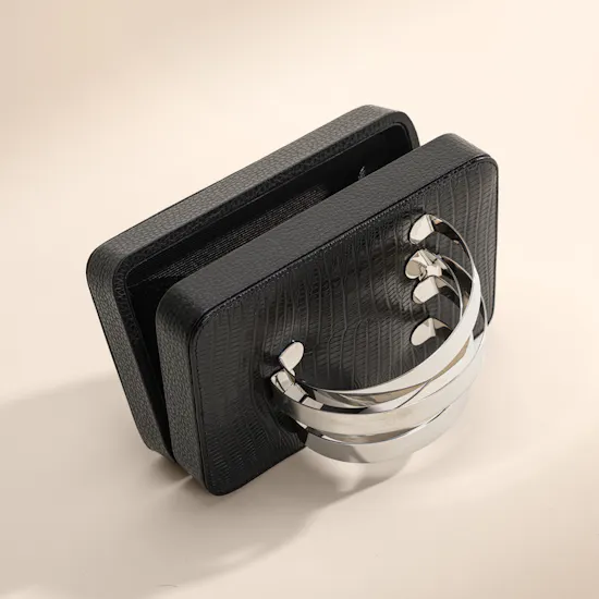 Rula Galayini The Coil Black Lizard-Print Cuffbox Clutch