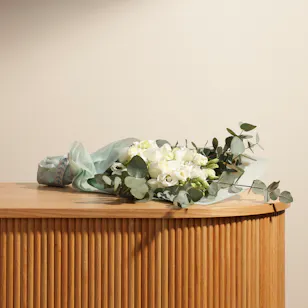 Shiny White Roses | Green Wrap Shiny White Roses | Green Wrap