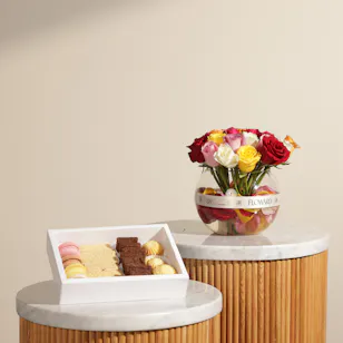 Gourmet Artistry Macarons and Cookies Box | Vibrant Cheerful Flower