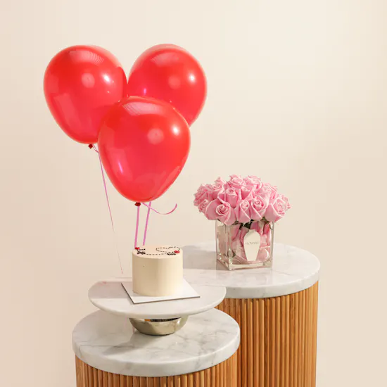 Floward Me Love You Cake | Elegant Flowers Vase and Balloons