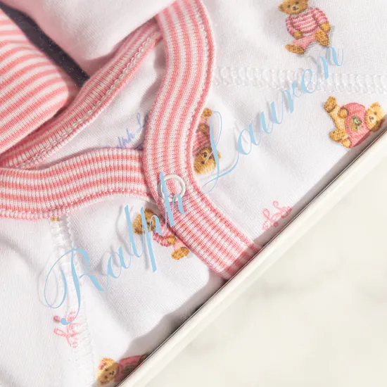 Ralph Lauren New Born Polo Bear Cotton Onesie Girl Gift Set