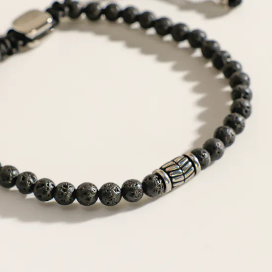 Fossil Everett Beaded Black Semi-Precious Men’s Bracelet