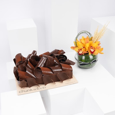 Chunk Cake with Sweet Blooms Vase