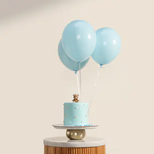 December Cake Bear Customizable Blue Cake and Balloons