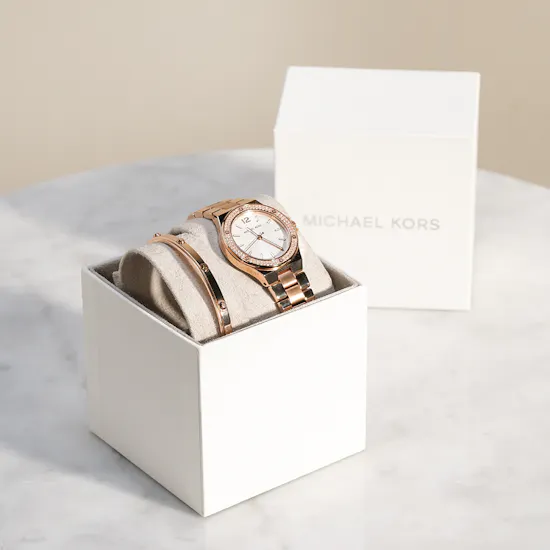 Michael Kors Rose Gold-Tone Lennox Watch and Bracelet Women’s Gift Set