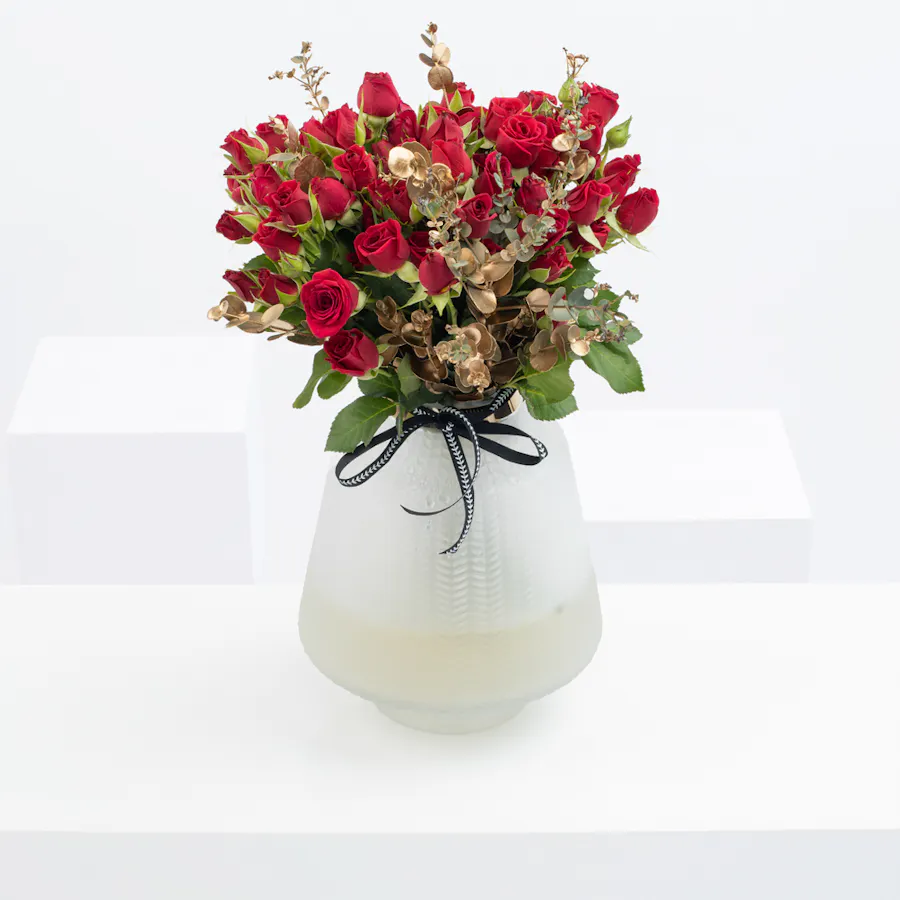 Red Baby Roses | White Vase 1