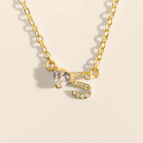 Hrh Dainty Letter S and Stone Gold Plated Necklace