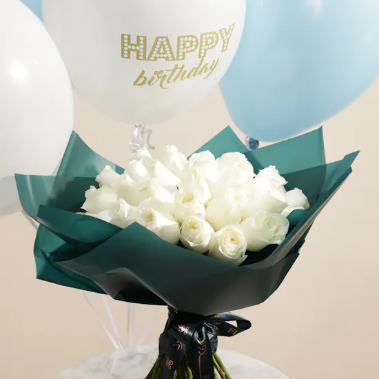Chocolate Creations Chocolate Box | Flowers Bouquet and Happy Birthday Balloons