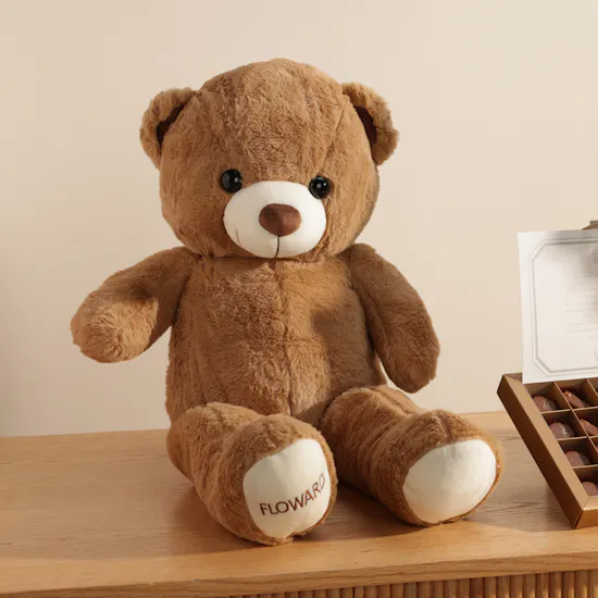Levo Small Chocolate Box | Heartfelt Flower Bouquet and Teddy Bear