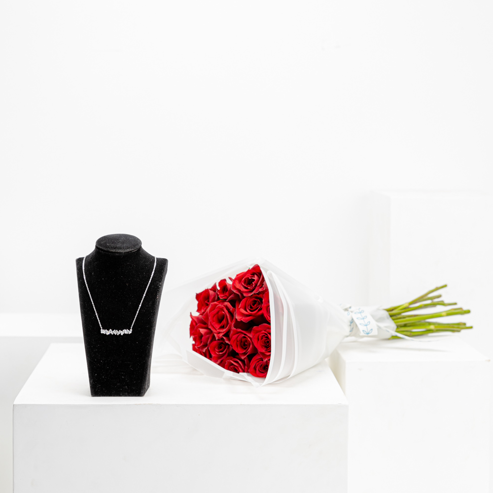 Felizmoda Stones Bar Silver Necklace | Classic Red