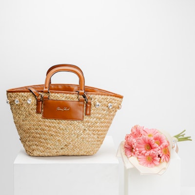 River Island Brown Raffia Embellihed Basket Bag | Flowers
