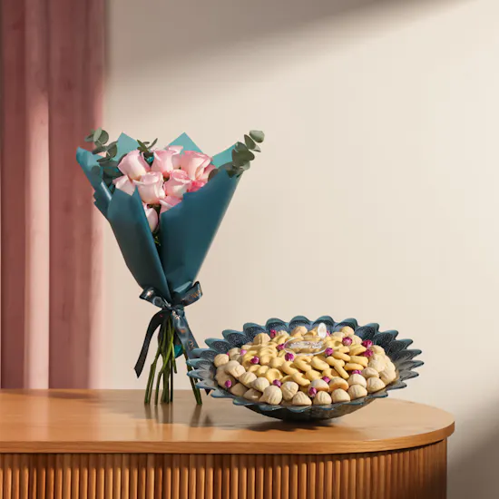 Baraka Dates Eid Mubarak Ghuraiba and Mamoul Blue Bowl | Splendid Flowers