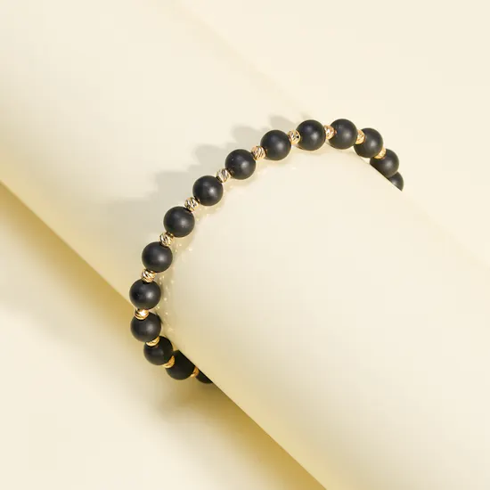 Izmirian Elegant Beaded Gold and Onyx Men's Bracelet