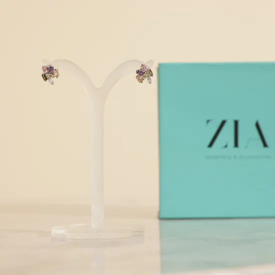 Zia Handcrafted Colorful Baguette Stones Women's Earrings | Elegant Flower Vase