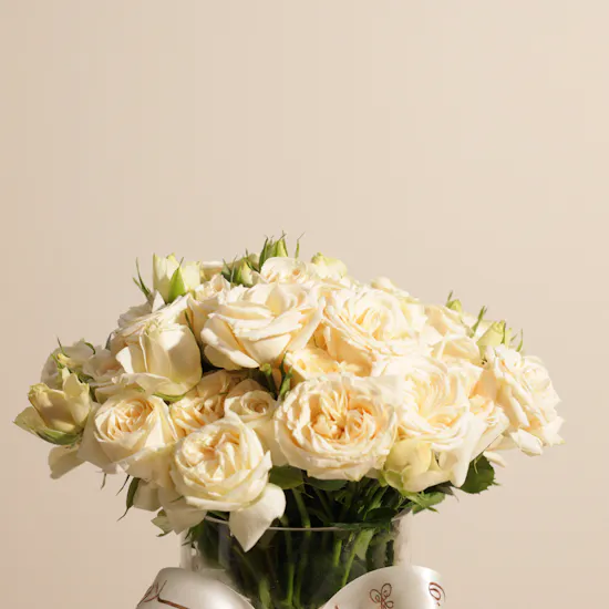 Delicate Peach Baby Roses Vase | 18 Flowers