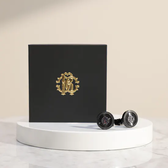 Roberto Cavalli Black Color Blue Log Cufflinks